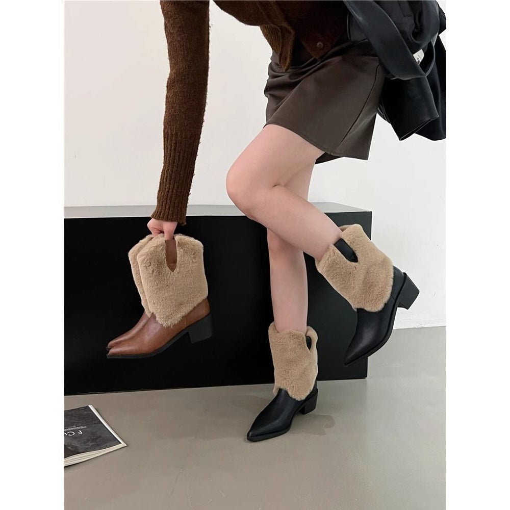 Height-increasing Vintage Maillard Western Cotton Boots