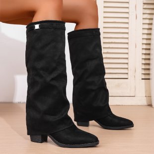 Autumn Chunky-Heel Plus-Size British-Style Over-the-Knee Boots