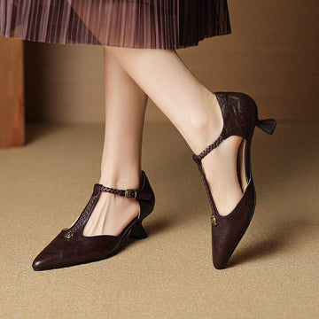 French Retro Camellia-Embellished Ballet Flats With Stiletto Heels