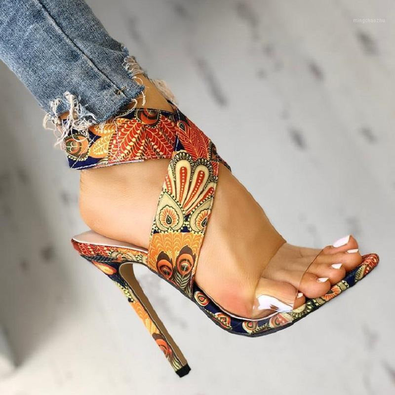 Fashionable Printed Stiletto Heel Plus-Size Womens Sandals