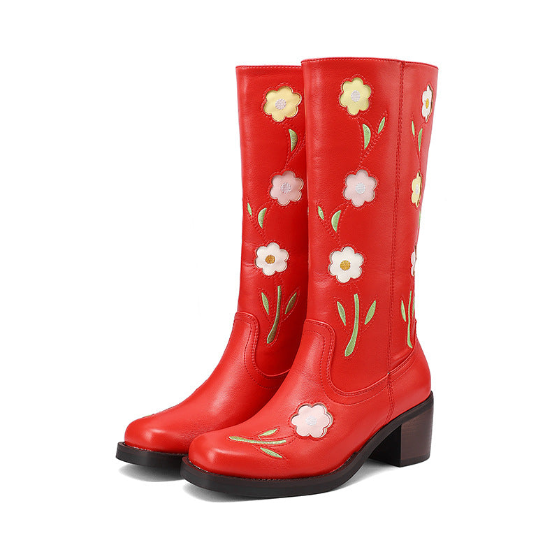 Womens Western Boots With Floral And Embroidery Details