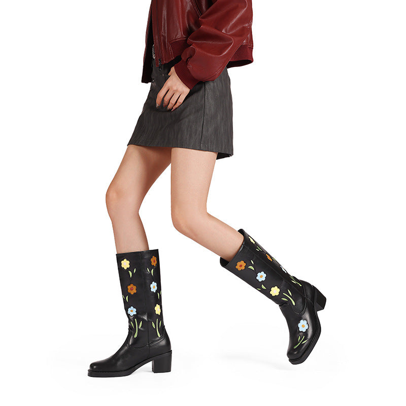 Womens Western Boots With Floral And Embroidery Details
