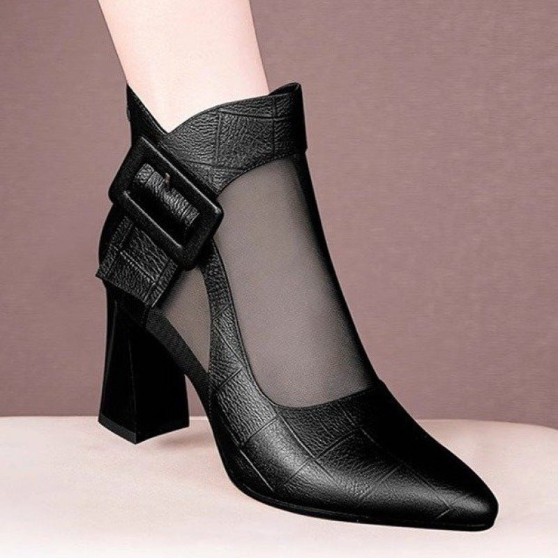 British Style Womens Chunky Heeled Cutout Ankle Boots