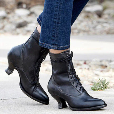 Womens High-heeled Uniquely Shaped Heel Lace-up Ankle Boots