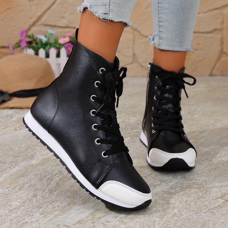 Womens Stylish Side-zip Flat Ankle Boots